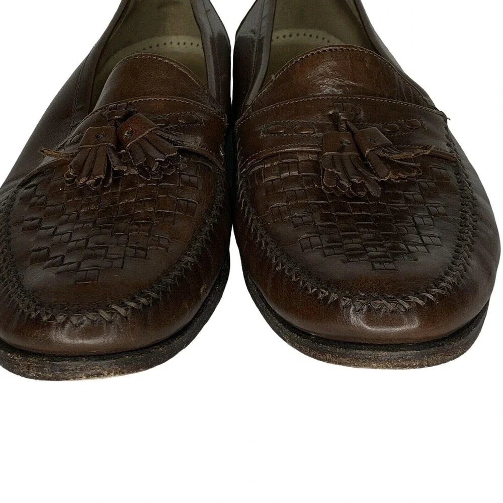 Florsheim Woven Tassel Leather Loafers 10.5 Brown Dress Shoes Career 30153